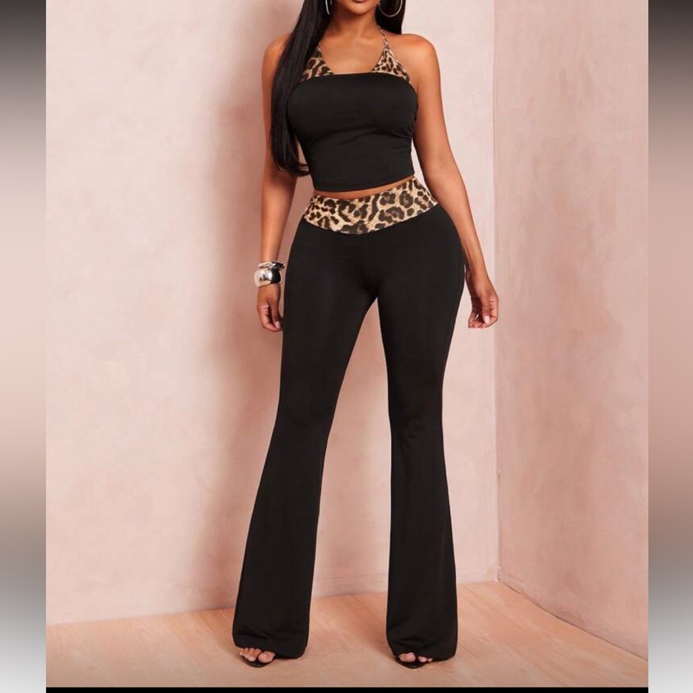 Stylish Black and Leopard Print Jumpsuit